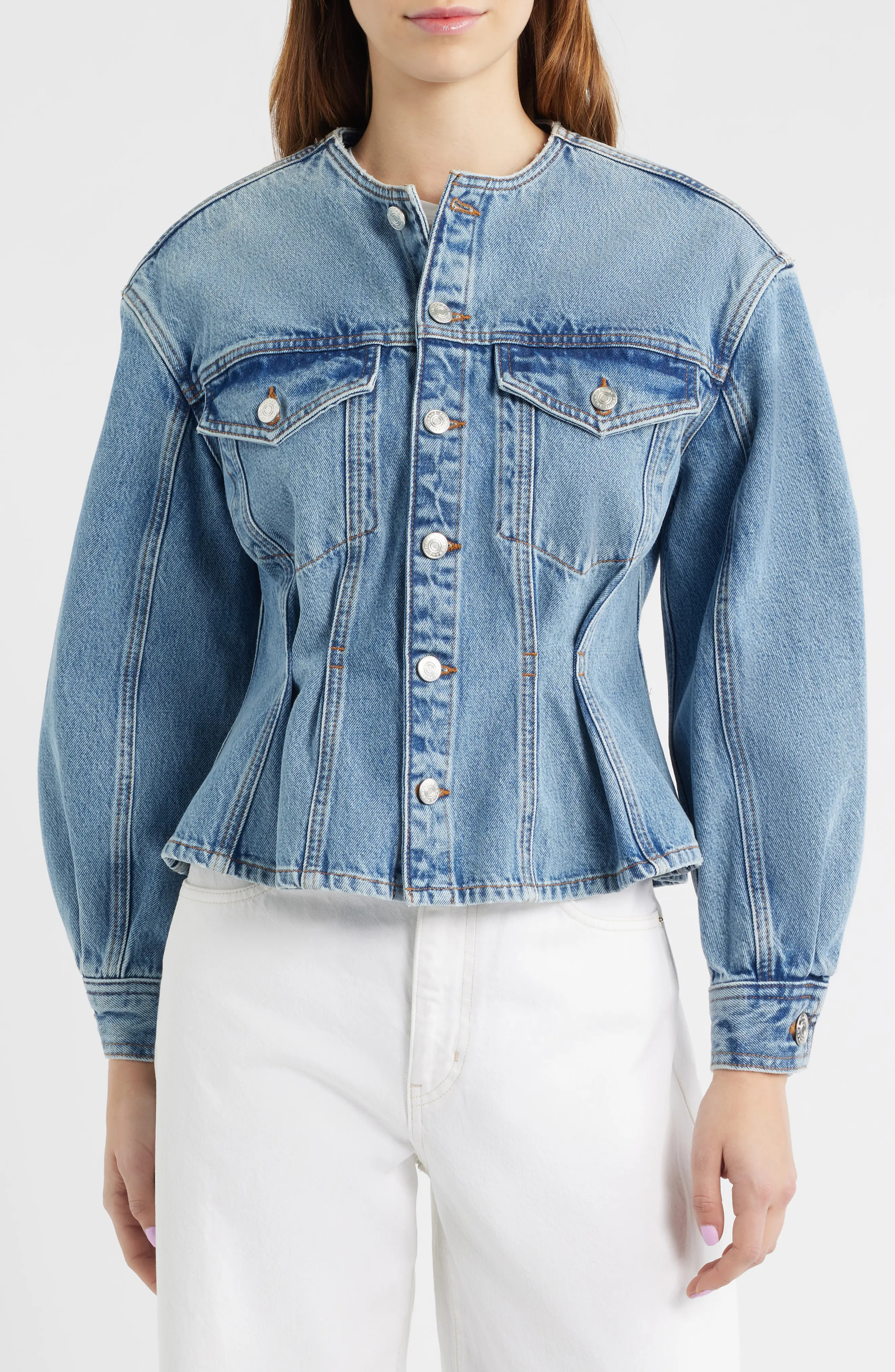 FRAME The Nipped Collarless Denim Jacket (Women) | Nordstrom | Nordstrom