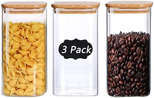 1000ml Glass Jars with Bamboo Lids, 3pcs Air Tight Kitchen Food Cereal Containers for Storage,Can... | Amazon (UK)