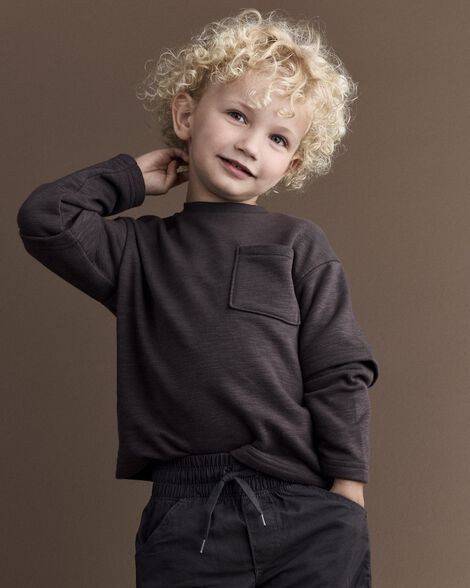 Toddler Boy Long-Sleeve Pocket Tee - Dark Grey | Carter's Inc