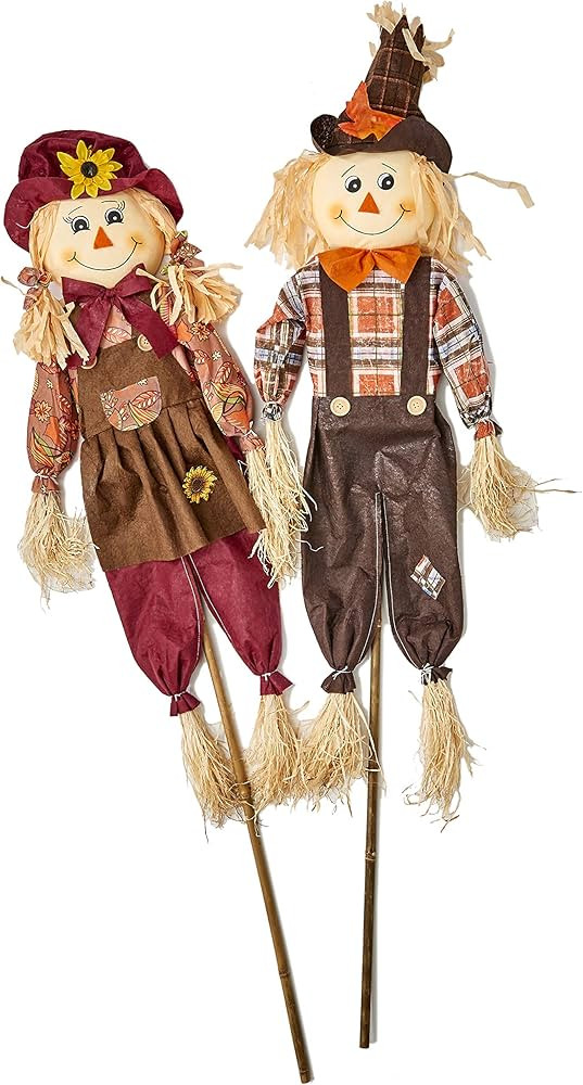 WORTH IMPORTS 48" Stake, Set of 2 Scarecrow, Brown, Orange, Cream, Yellow, Burgundy | Amazon (US)
