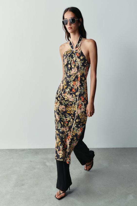 Zara - Printed Halter Dress - Multicolored - Xl - Woman | Zara US
