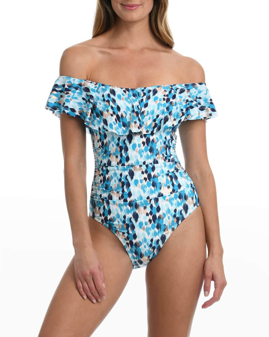 La Blanca Seaglass Shores Off-the-Shoulder One-Piece Swimsuit | Neiman Marcus