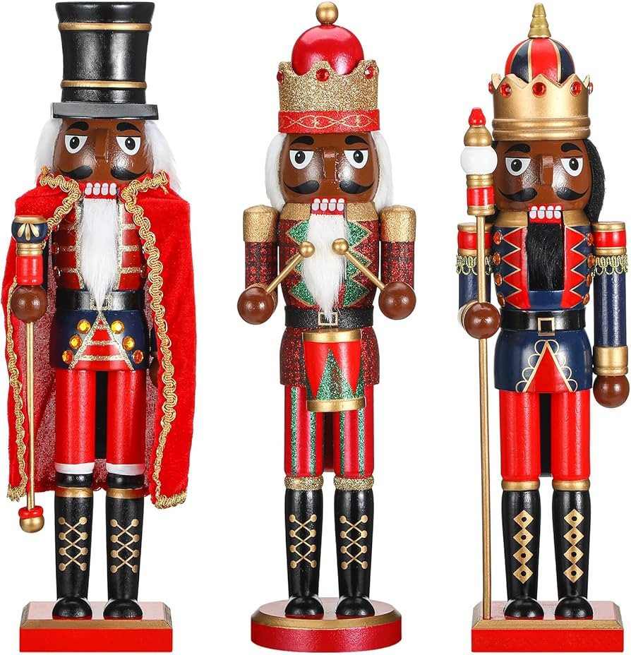 Geetery 3 Pcs Christmas Nutcracker Figures Set 14 Inch Wood Nutcracker Decorations Large Christma... | Amazon (US)