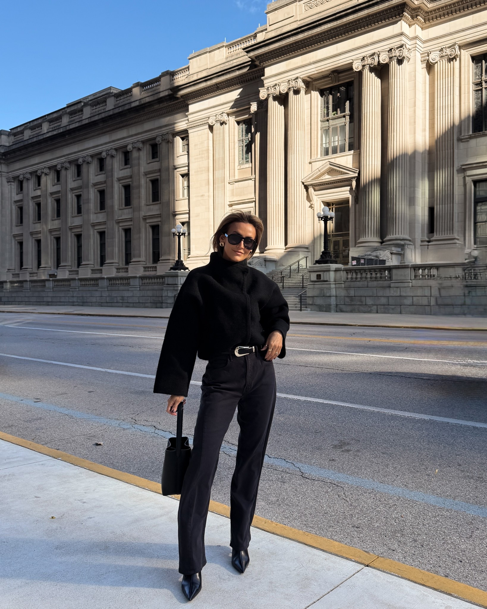 Tone on tone monochromatic black outfit is so chic! I love the different textures and shapes of these pieces together! 
Pants 26 and jacket small! 

#LTKStyleTip #LTKShoeCrush

#LTKFindsUnder100