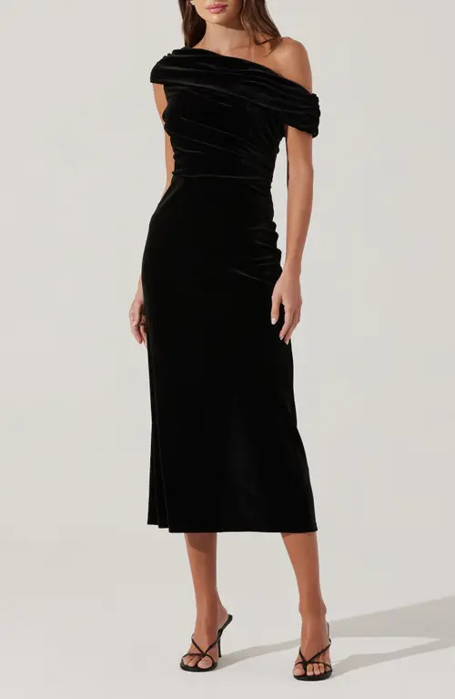 ASTR the Label One-Shoulder Velvet Midi Dress in Black at Nordstrom, Size X-Large | Nordstrom