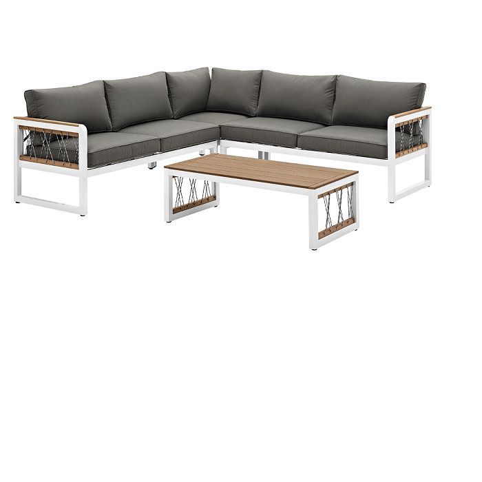 4pc Wood/Aluminum Sectional with Cord Accents - White/Gray - Saracina Home | Target