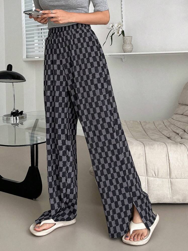 FRIFUL Women's Checkerboard Printed Simple Daily Long Pants | SHEIN