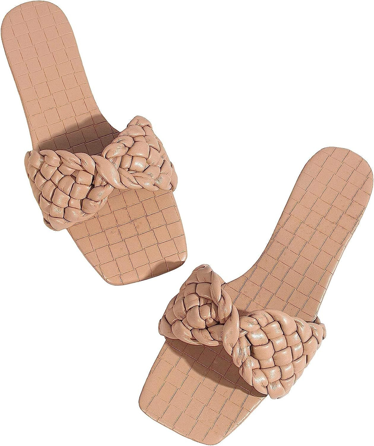 LAICIGO Women’s Squared Open Toe Slide Sandals Braided Single Strap Leather Low Heel Flat Slipp... | Amazon (US)