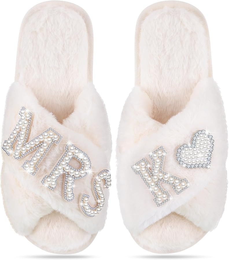 Tarpop Bride Slippers Mrs Slipper for Wedding with Personalized Initial Pearl Design Bridal Gifts | Amazon (US)