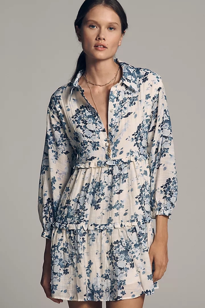 The Bettina Tiered Mini Shirt Dress by Maeve | Anthropologie (US)