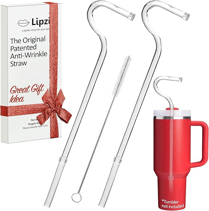 Lipzi - Anti Wrinkle Straw - Glass anti-wrinkle drinking straws for 40oz Tumbler, Clear Reusable ... | Amazon (US)