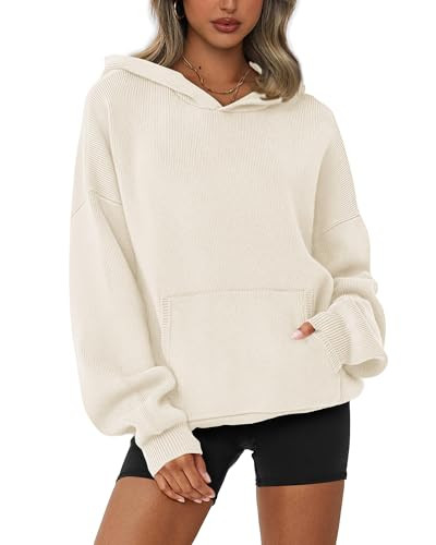 dowerme Women Oversized Sweaters 2025 Lantern Long Sleeve Drop Shoulder Chunky Knit Hooded Pullov... | Amazon (US)