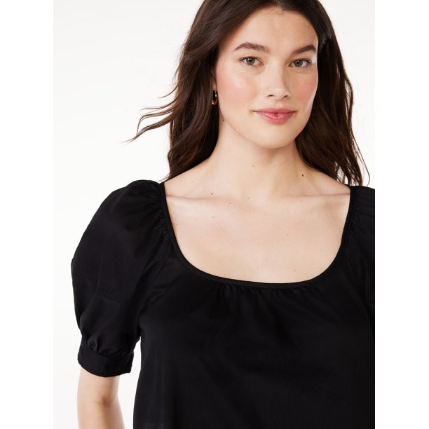 Free Assembly Women’s Square Neck Mini Dress with Puff Sleeves, Sizes XS-XXXL | Walmart (US)