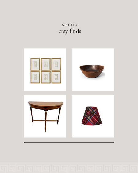 Weekly Etsy Finds: Intaglio Art, Curved Wood Bowl, Vintage Table, Tartan Sconce Shade.   

#LTKhome