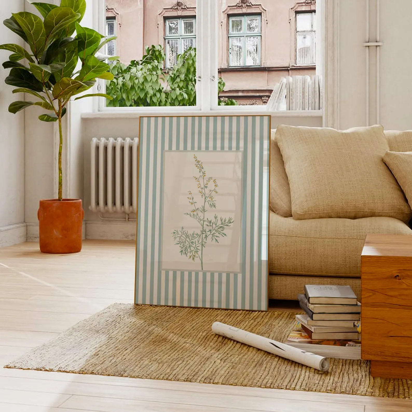 Vintage Striped Print, Nancy Meyers Aesthetic Wall Art, Danish Pastel Botanical Floral Prints, Fa... | Etsy (US)