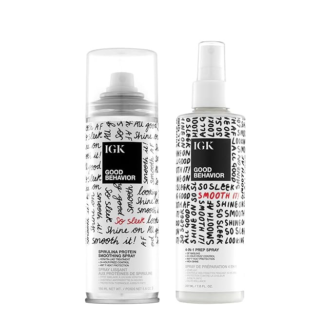 IGK GOOD BEHAVIOR Smoothing Frizz Fighters Set | 4-in-1 Prep Spray + Spirulina Protein Smoothing ... | Amazon (US)