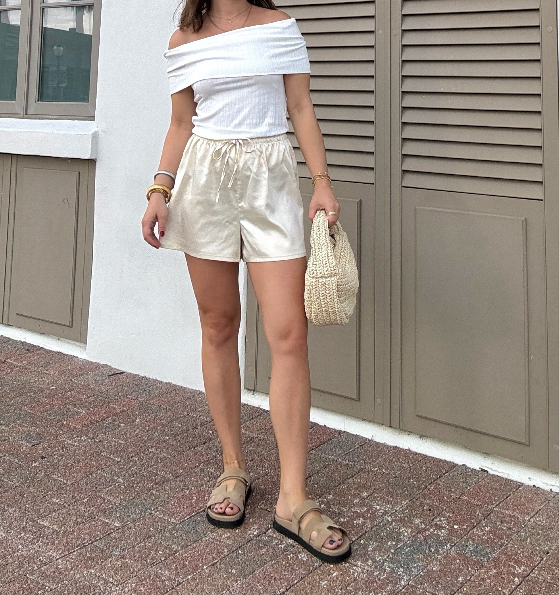 Top, shorts and bag are Naked Fashion can’t link-code mary.kat for $$ off! Linking everything else here :) #neutralsummerfit #satinshorts #summeroutfit 

#LTKSaleAlert #LTKFindsUnder50 #LTKStyleTip