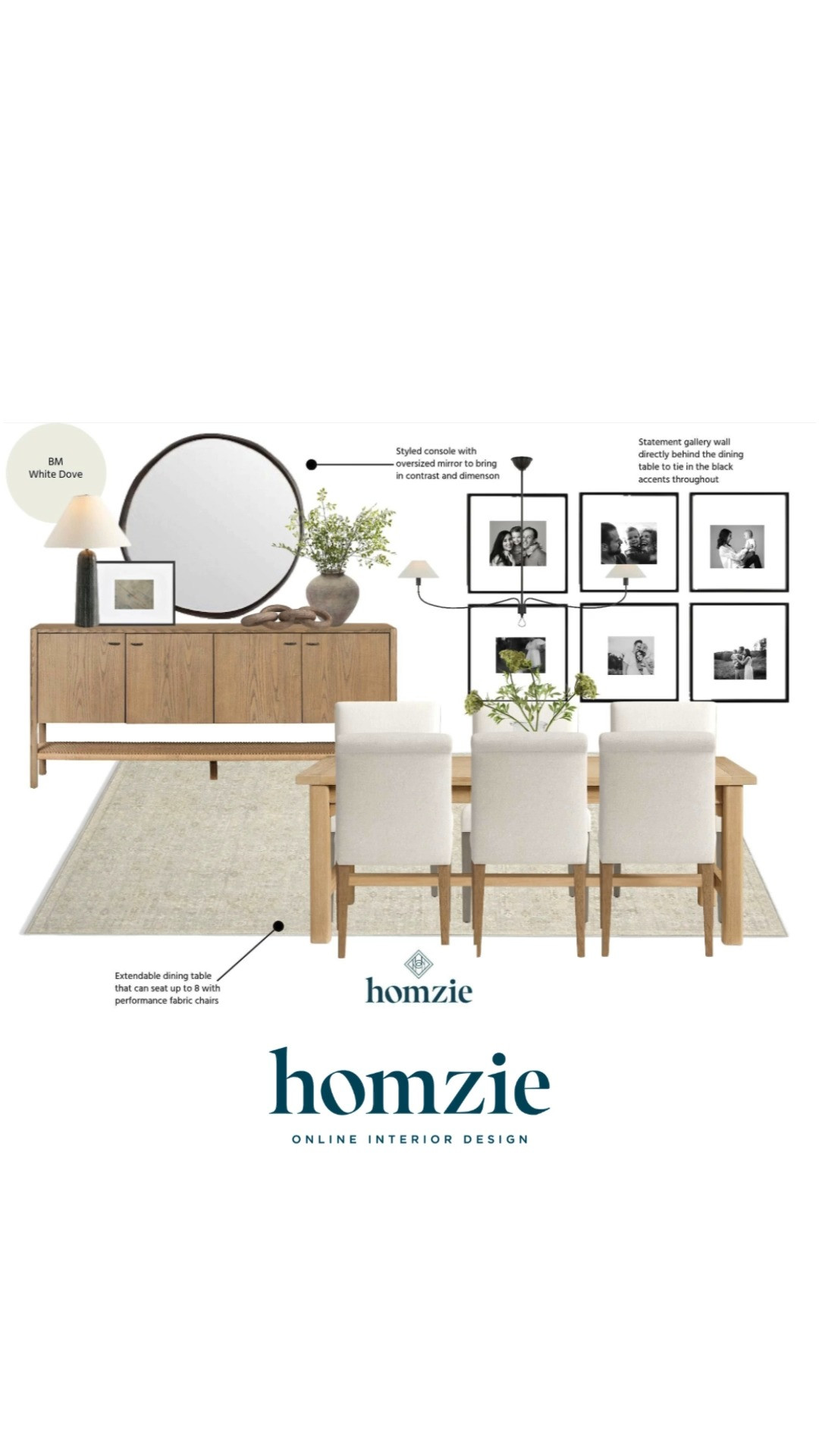 Neutral dining room design featuring wooden sideboard, circle mirror, lamp, wall art, chandelier, dining table, dining chairs, rug, decor, etc.

#LTKHome #LTKFinds #LTKFavorites #HomeStyleDaily 

 #LTKHome