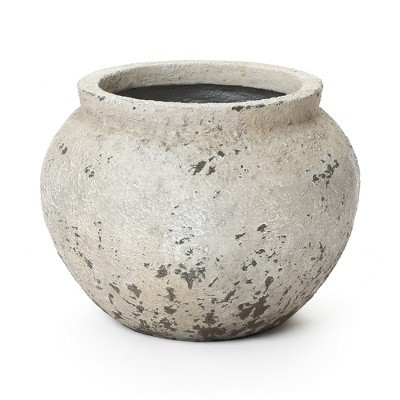 LuxenHome Rustic MgO Planter, 12" Tall x 15.75" Wide Stone-Look Pot for Indoor/Outdoor Gray | Target