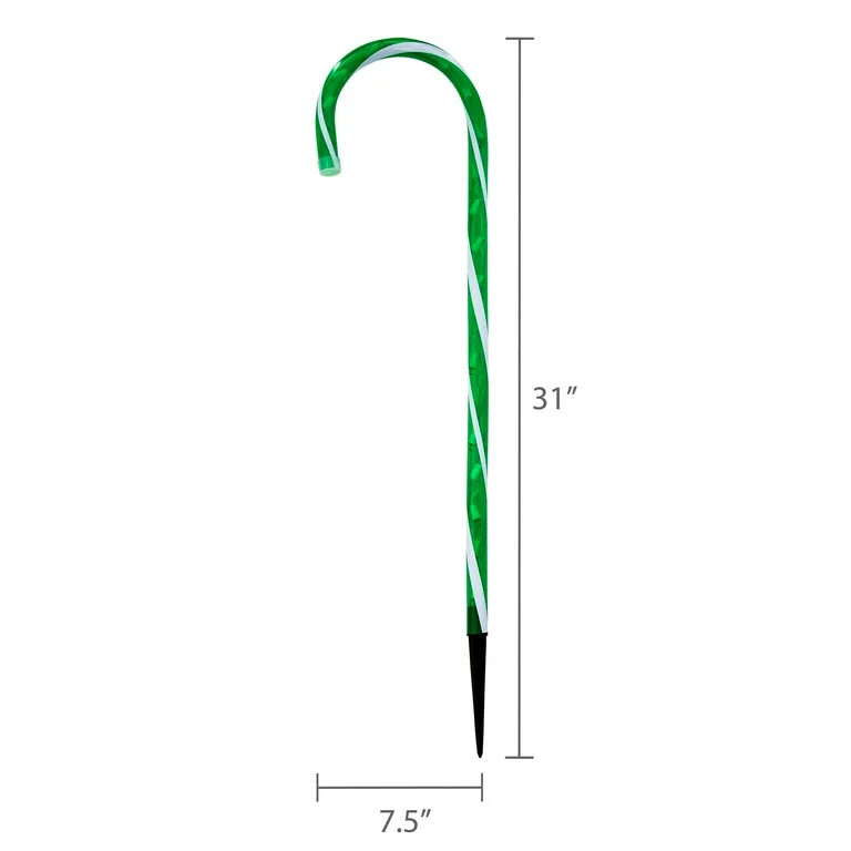 Light-Up LED Candy Cane Yard Stake, Green and White, 26", by Holiday Time | Walmart (US)