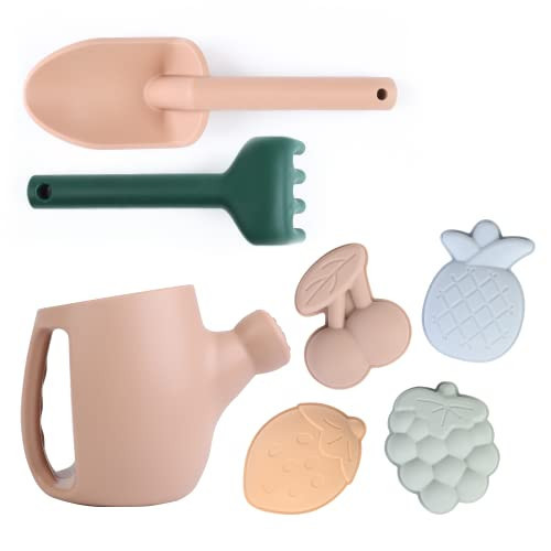 BLUE GINKGO Toddler Gardening Tools - Silicone Beach Toys, Garden Toys for Toddlers | Kids Shovel and Rake Set, Watering Can, Sand Molds | Outdoor Baby Gardening Set (Sand Pink) | Amazon (US)
