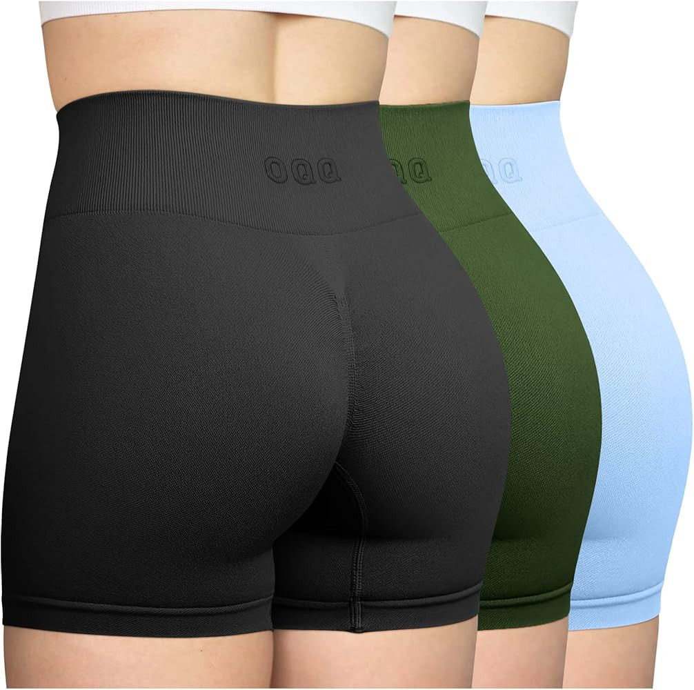 OQQ Women's 3 Piece Workout Shorts Seamless High Waist Butt Liftings Exercise Athletic Shorts | Amazon (US)