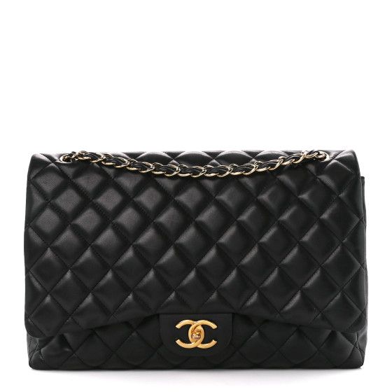 Lambskin Quilted Maxi Double Flap Black | FASHIONPHILE (US)