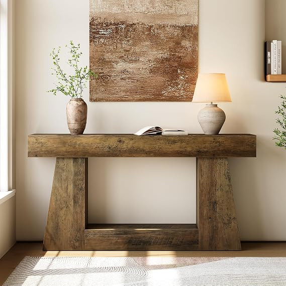 LITTLE TREE 63" Farmhouse Console Table with Storage, Rustic Sofa Table for Entryway, Narrow Long... | Amazon (US)