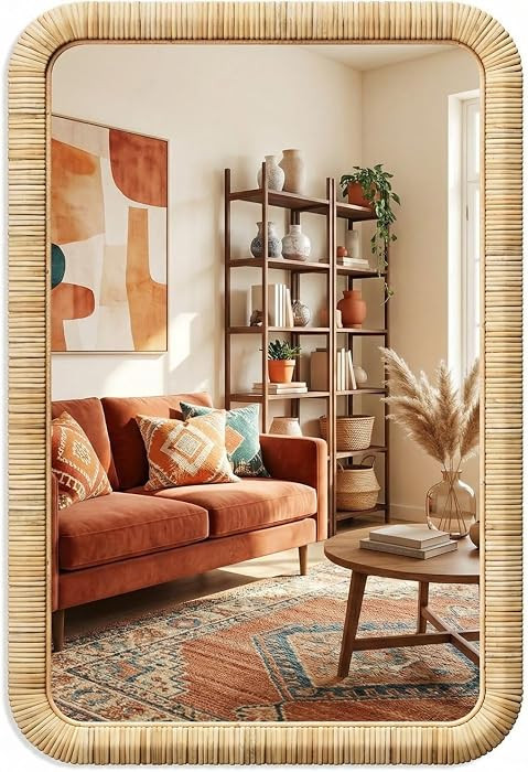 Barnyard Designs Rattan Wall Mirror, Rectangular Farmhouse Boho Accent for Bathroom, Entryway or ... | Amazon (US)