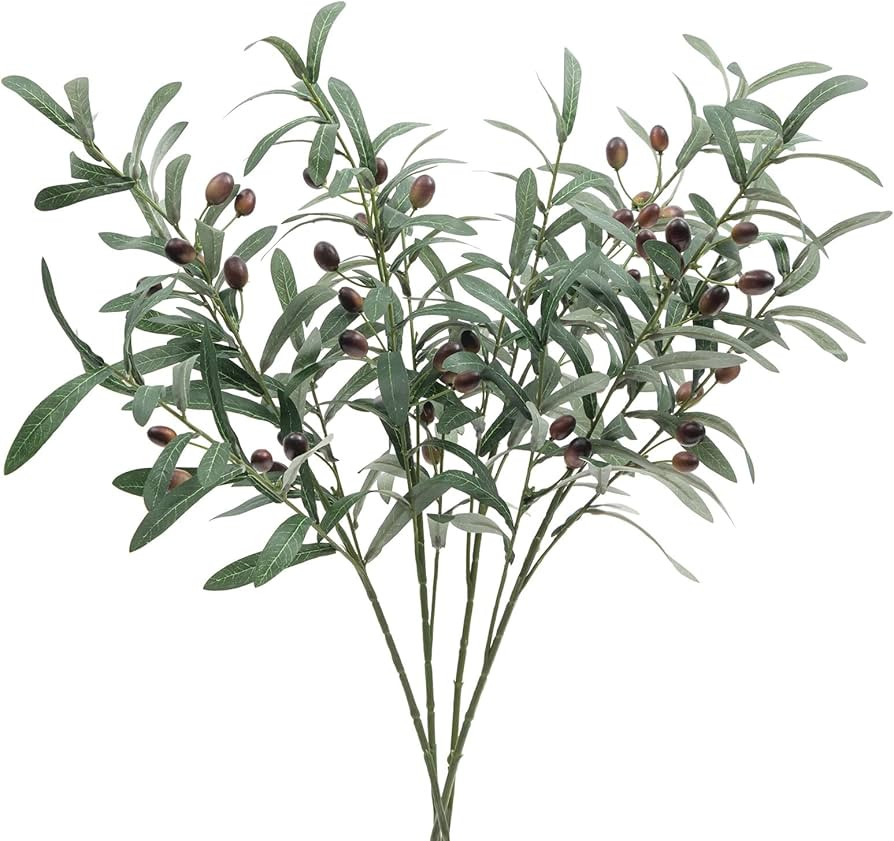 SHACOS 4 PCS 28 inch Artificial Olive Branches Greenery Stems for Vases Olive Stems with Olives F... | Amazon (US)