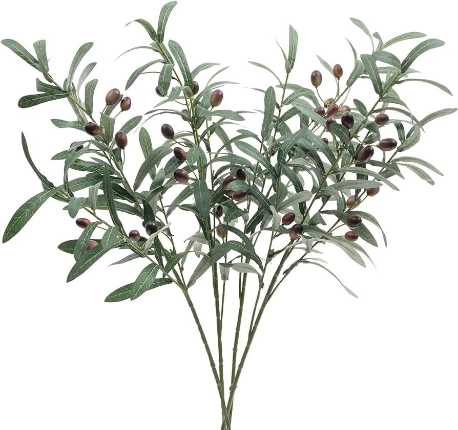 SHACOS 4 PCS Artificial Olive Branches with Olives for Vase Faux Olive Stems Greenery Stem Plant ... | Amazon (US)