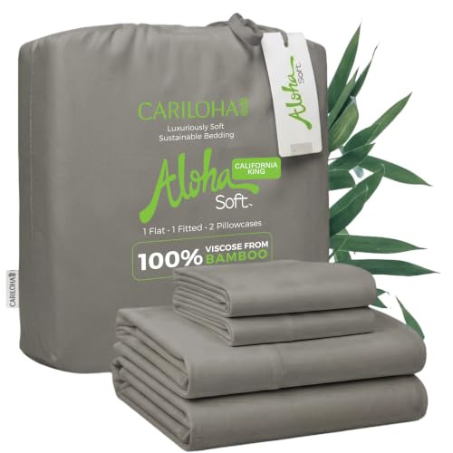 Cariloha Aloha Soft 4-Piece Sheet Set | Shade Gray | California King | Made from 100% Viscose derived from Bamboo | | Amazon (US)