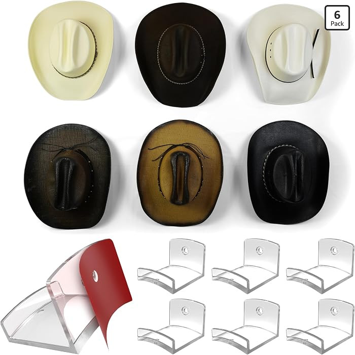 Modern JP Adhesive Hat Hooks for Wall (6-Pack) - Cowboy Hat Rack, Wide Brim Hat Organizer, Strong... | Amazon (US)