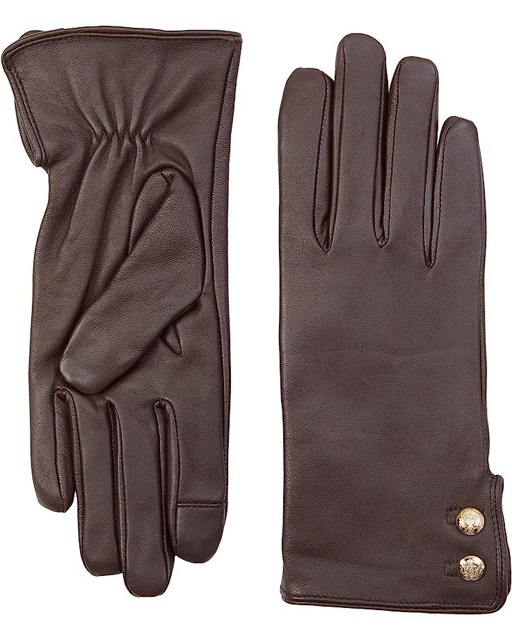 LAUREN Ralph Lauren Leather Button Touch Gloves | Zappos