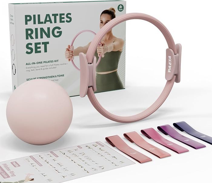 PAETA Pilates Ring Set – 14” Magic Circle (38 lbs Resistance), 9.8” Pilates Ball, 5 Resista... | Amazon (US)