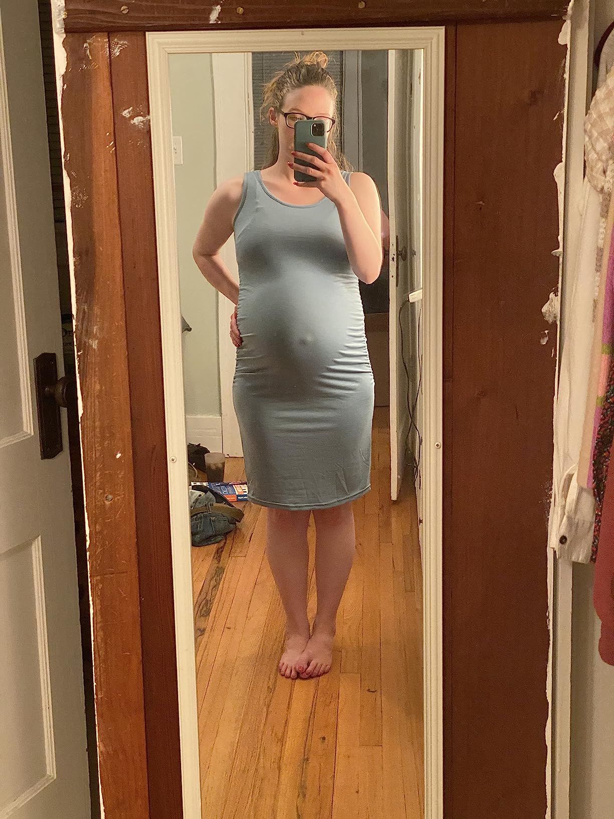 GINKANA Maternity Tank Dress Bodycon Sleeveless Casual Short Ruched Midi Fitted Dress for Pregnan... | Amazon (US)