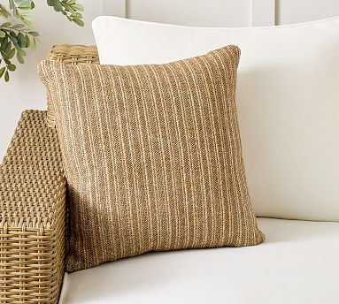 Textured Striped Faux Natural Fiber Outdoor Pillow | Pottery Barn (US)