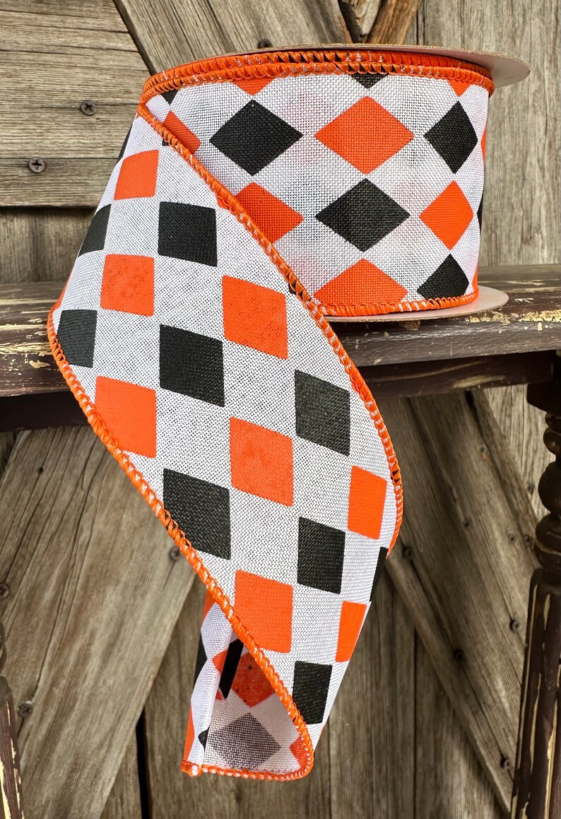 10 Yards, 2.5 Inch Orange Black Harlequin Ribbon - Etsy | Etsy (US)