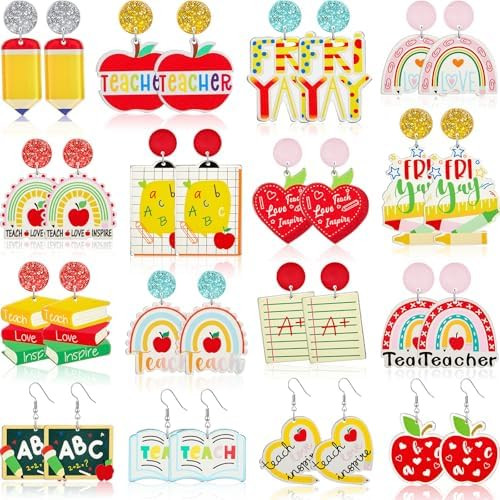 16 Pairs Valentine's Day Earrings Bulk for Women Acrylic Pink Red Heart Love XO Dangle Earrings H... | Amazon (US)