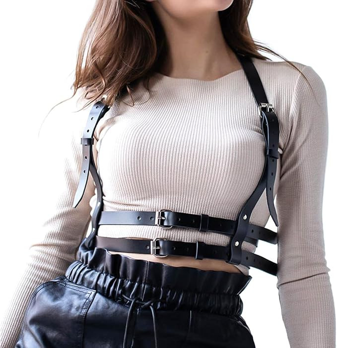 Punk Belt Women's Black Pu Leather Belt, Slimming Body Can Adjust Belt Vest Suitable for Hallowee... | Amazon (US)