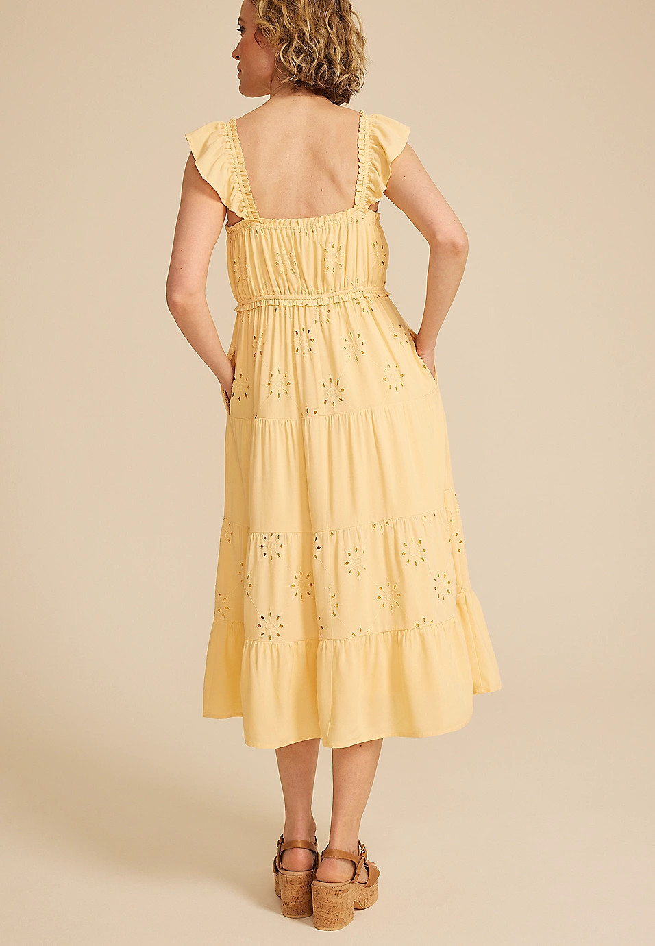 Eyelet Flutter Sleeve Midi Dress | Maurices