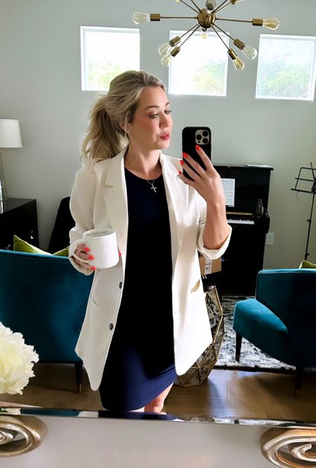 Oversized blazer over a body con dress for the office today. Wearing mediums in both  

#LTKunder50
