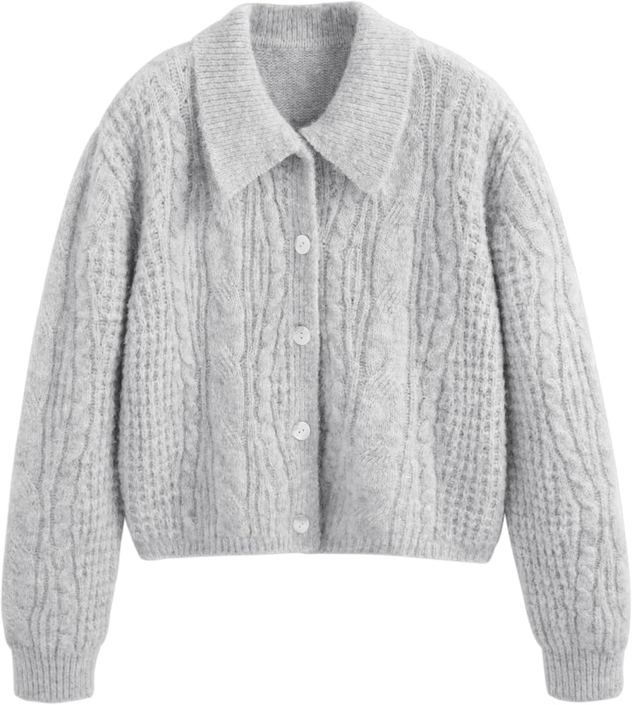 CIDER Cardigan Sweater for Women Collared Button Down Chunky Wool-Blend Crop Cute Knitted Tops | Amazon (US)