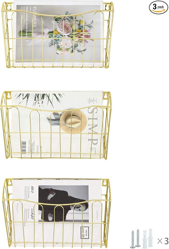 Hanging File Organizer, 3 Pocket Wall Mount Document Letter Tray Wall File Holder Storage Rack fo... | Amazon (US)