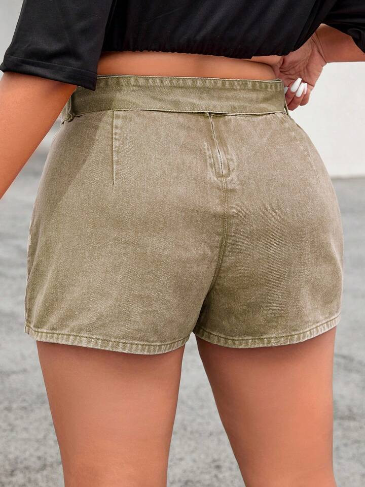 SHEIN EZwear Plus High Waist Belted Denim Skort | SHEIN