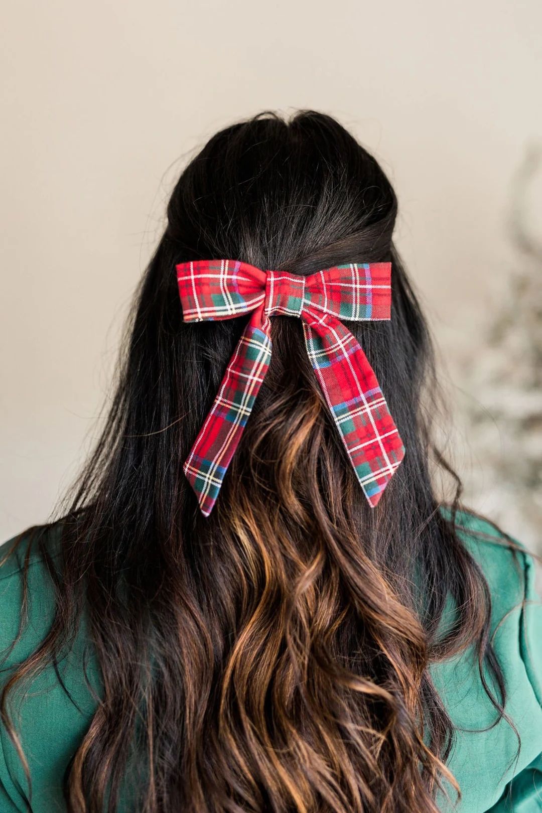 Christmas Red Tartan Plaid Fabric Hair Bow | Grace & Grandeur Emily Bow | Etsy (US)
