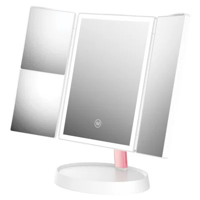 Infinity Trifold LED Makeup Mirror with 2x and 3x Magnification, Adjustable Mirror, Cordless Use | Wayfair North America