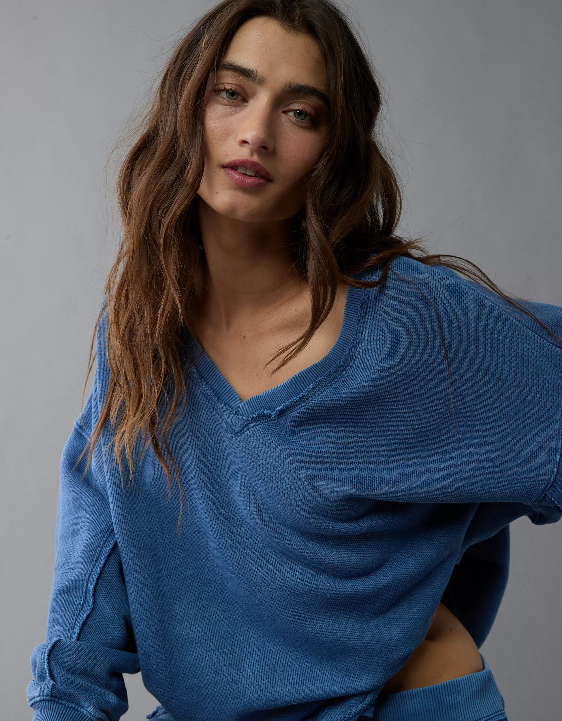 AE Saltwash Double V-Neck Sweatshirt | American Eagle Outfitters (US & CA)
