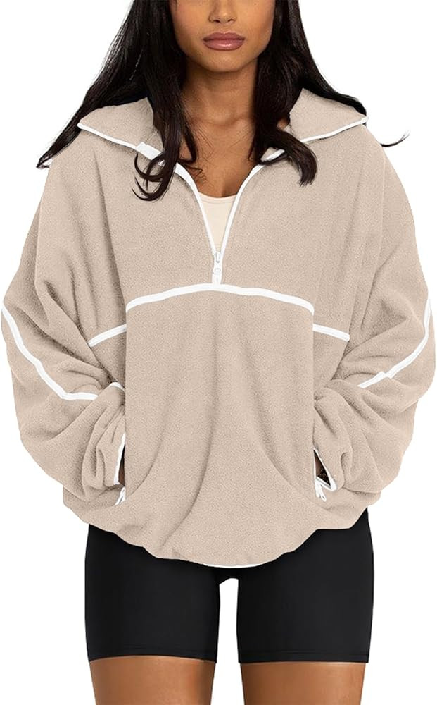 LASLULU Womens Half Zip Pullover Sweatshirt Sherpa Fleece Jacket Oversized Sweatshirts Warm Fuzzy... | Amazon (US)