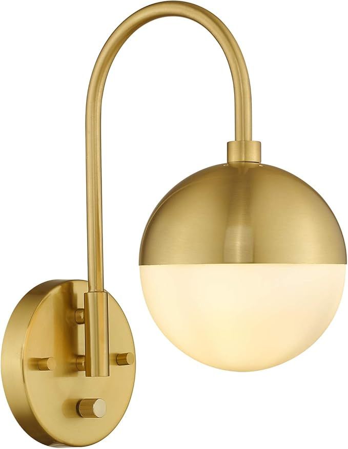 Modern Wall Lamp with White Globe Glass, LMS Gold Wall Sconce Wall Light with Brushed Brass Finis... | Amazon (US)